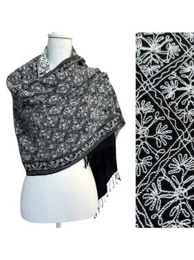 Frangi Embroidered Wool Pashmina Scarf - 100% Wool